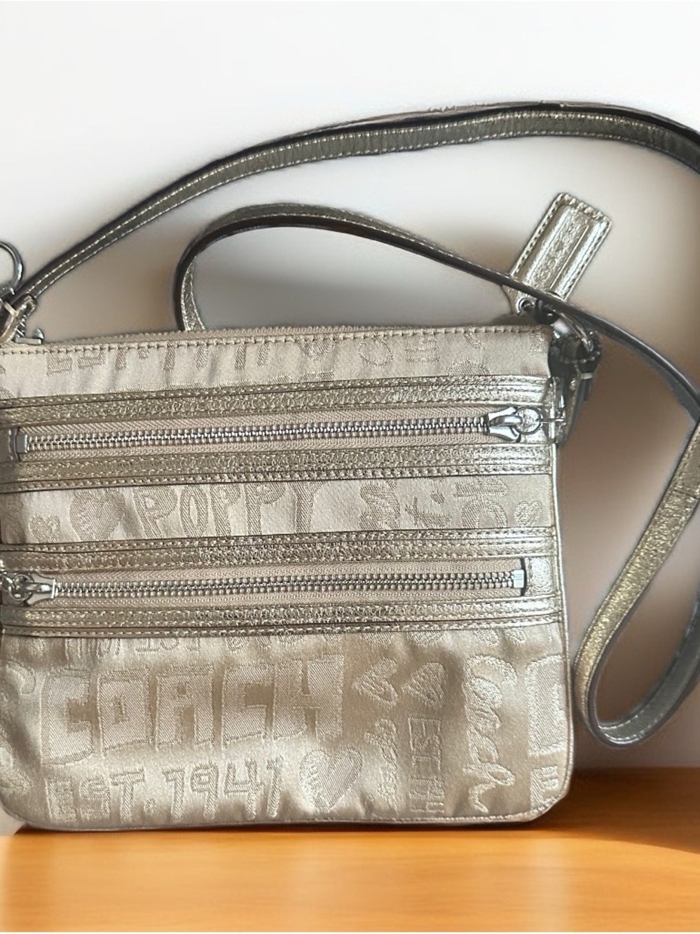 Coach Gold Metallic Signature PoppyCrossbody Bag - Coach